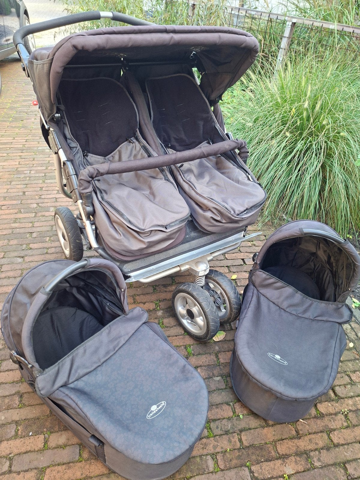 tweeling kinder/wandelwagen, Gebruikt, Luchtbanden, Combiwagen, Ophalen