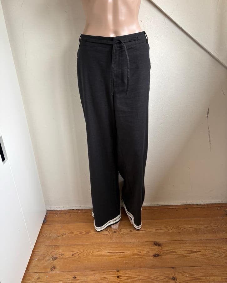 Pure by Zizo linnen broek zwart maat 42 wijde pijpen, Zwart, Maat 42/44 (L), Ophalen of Verzenden, Zo goed als nieuw