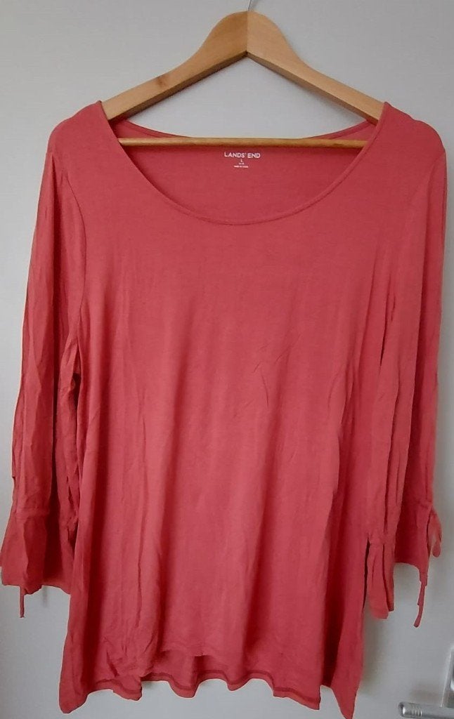 Lands' End Lange Mouw Top - Koraalrood - Maat L, Maat 38/40 (M), Lands' End, Ophalen of Verzenden, Zo goed als nieuw
