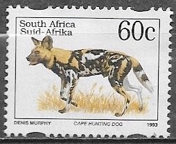 ZUID-AFRIKA 60c zegel Bedreigde dieren- Afr. wilde hond 1997, Ophalen of Verzenden, Zuid-Afrika, Gestempeld