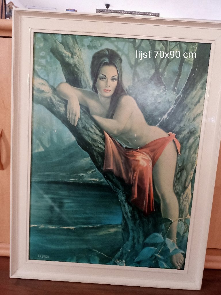 Poster in mooie schilderijlijst van 70 cm x 90 cm, Ophalen, Gebruikt, Schilderij, 75 – 100