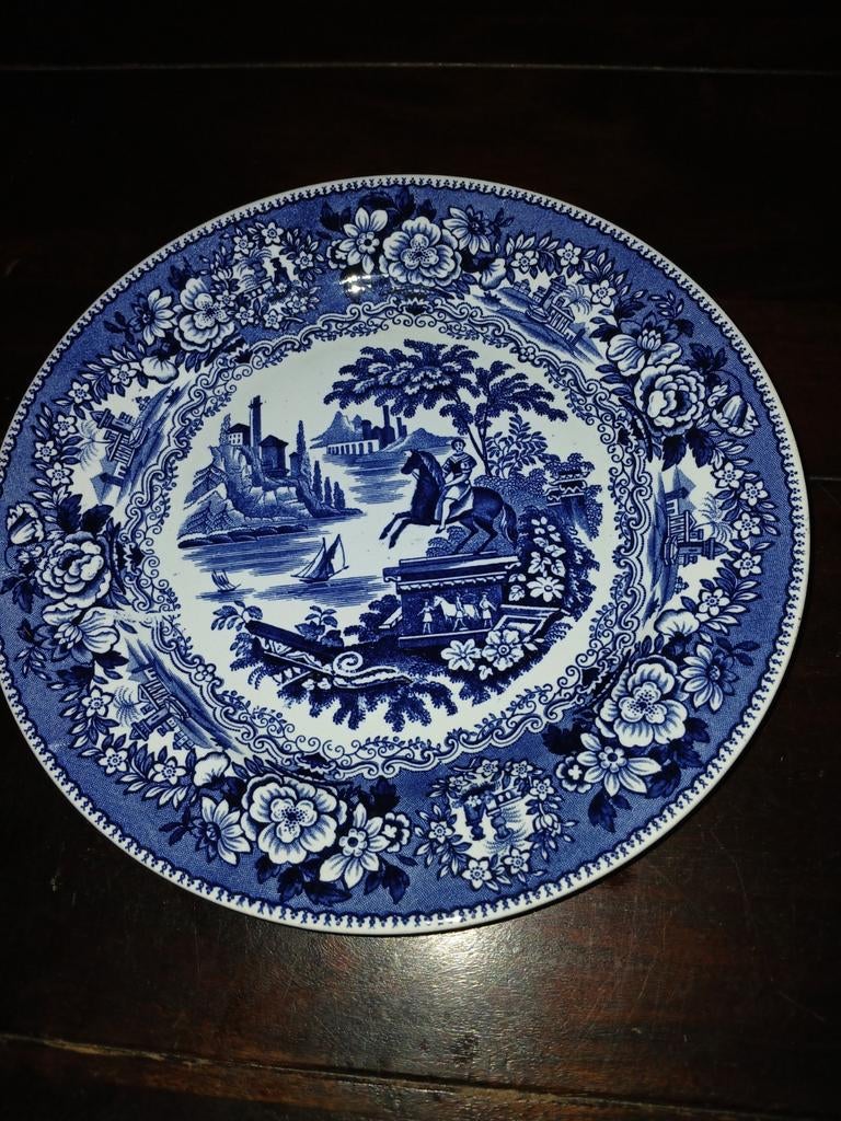 Vintage Petrus Regout Statue blauw wandbord, 23,5cm, Ophalen of Verzenden