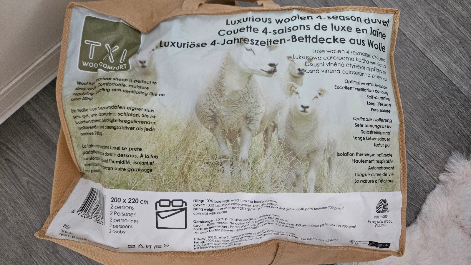 Luxe wollen 4-seizoenen dekbed 200x220 cm - Texel schaap, Wit, Tweepersoons, Ophalen of Verzenden, Deken of Dekbed