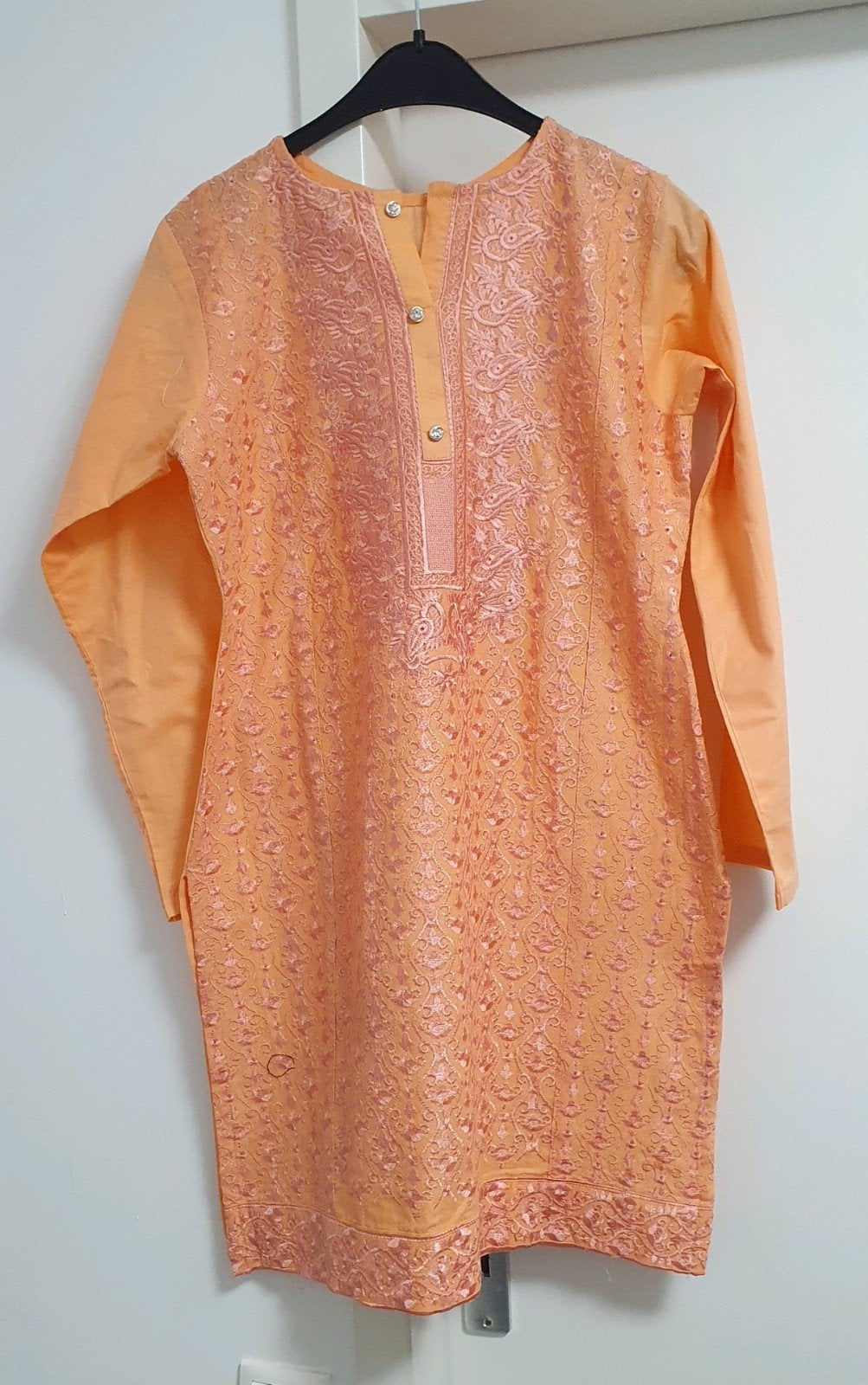 Oranje Kurta kameex jurk tuniek met borduursel - Maat S, Nieuw, Oranje, Ophalen of Verzenden, Onbekend
