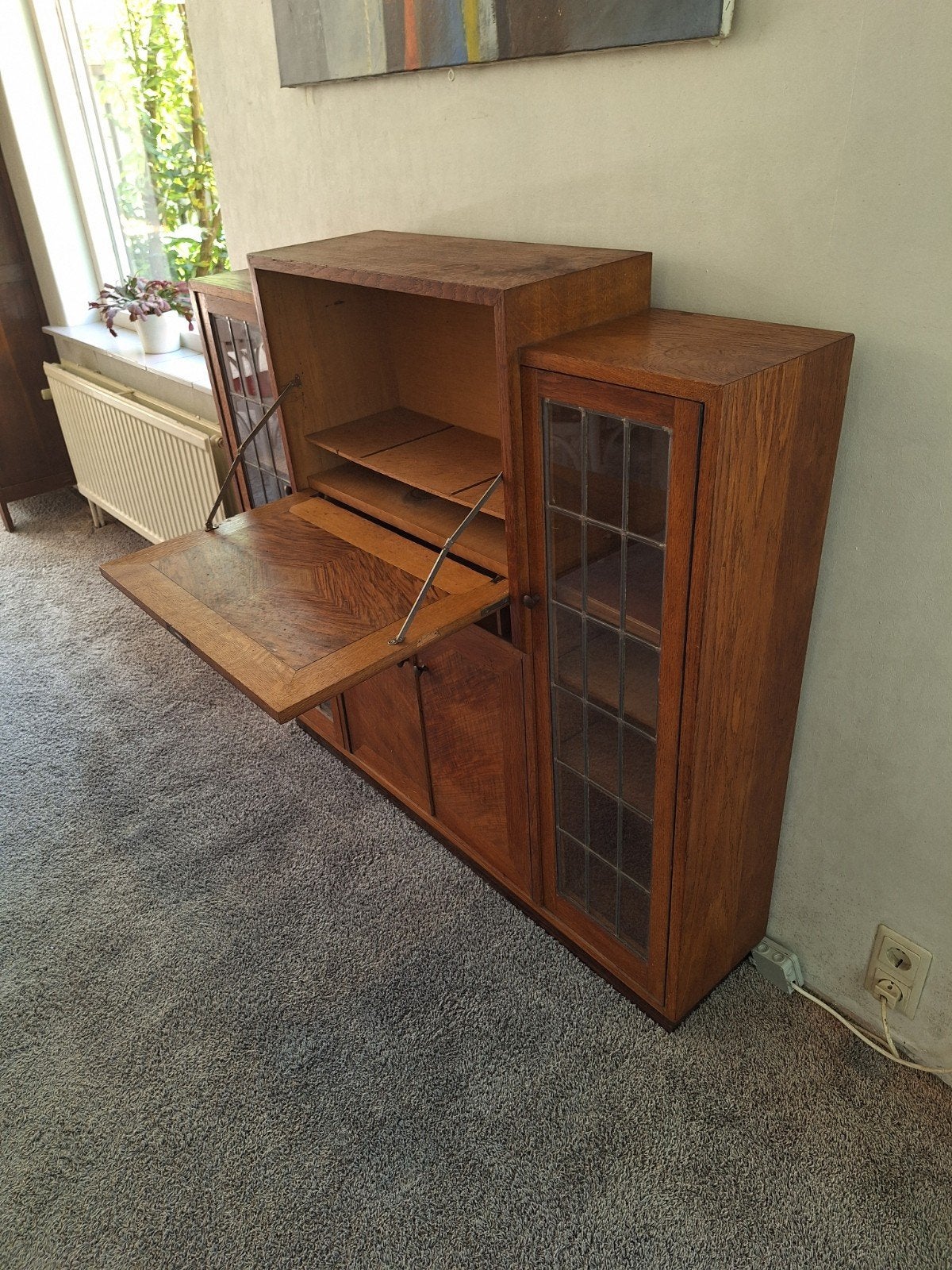 Vintage Art Deco kast met secretaire. 126x28x117/110., Huis en Inrichting, Ophalen, Gebruikt, Art deco