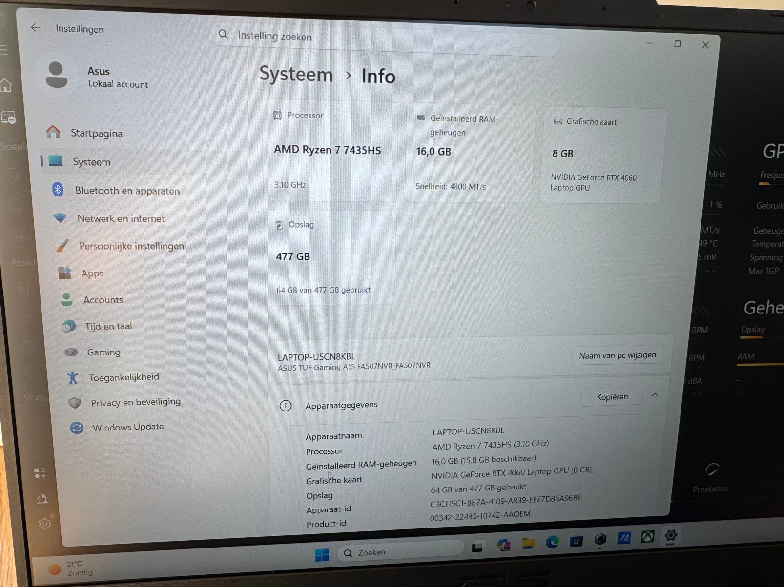 Foto 9 van ASUS TUF Gaming A15 – Ryzen 7 – RTX 4060 8Gb – 16GB