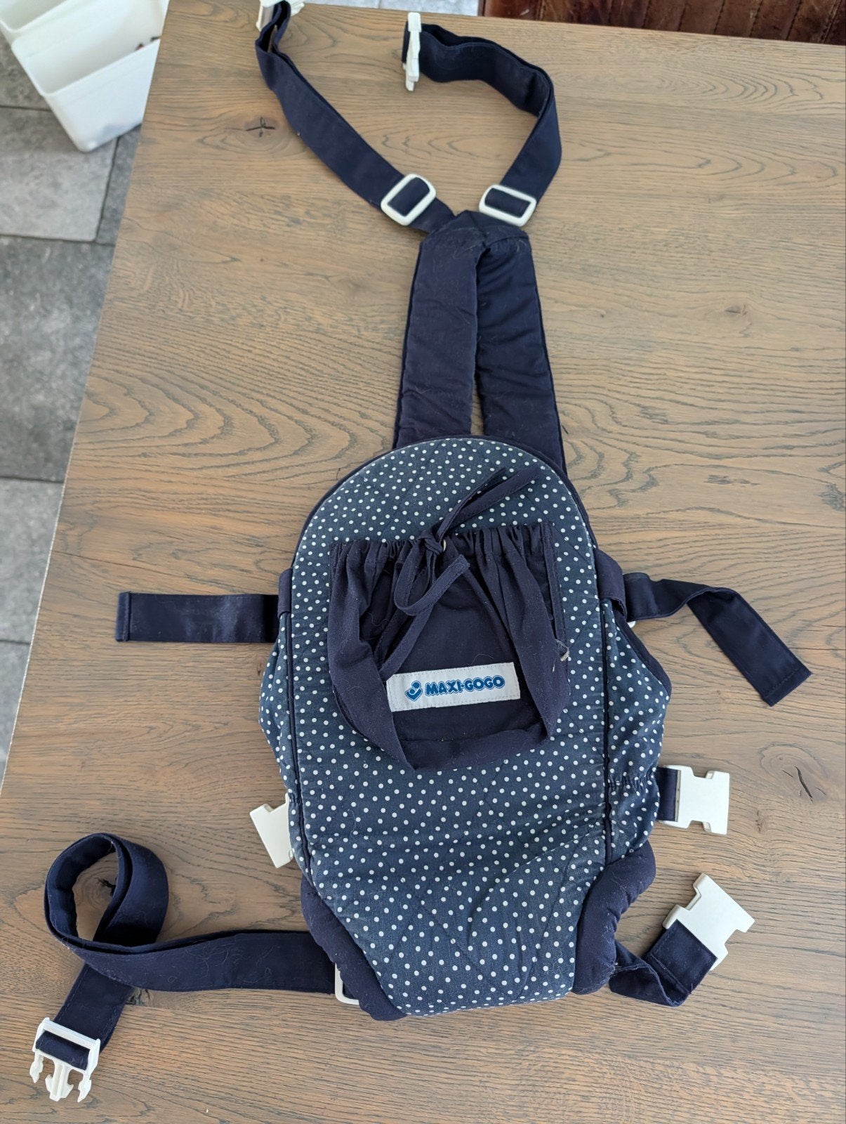 Maxi-Gogo Draagzak - Blauw met Witte Stippen, Overige merken, Gebruikt, Ophalen of Verzenden, Buik
