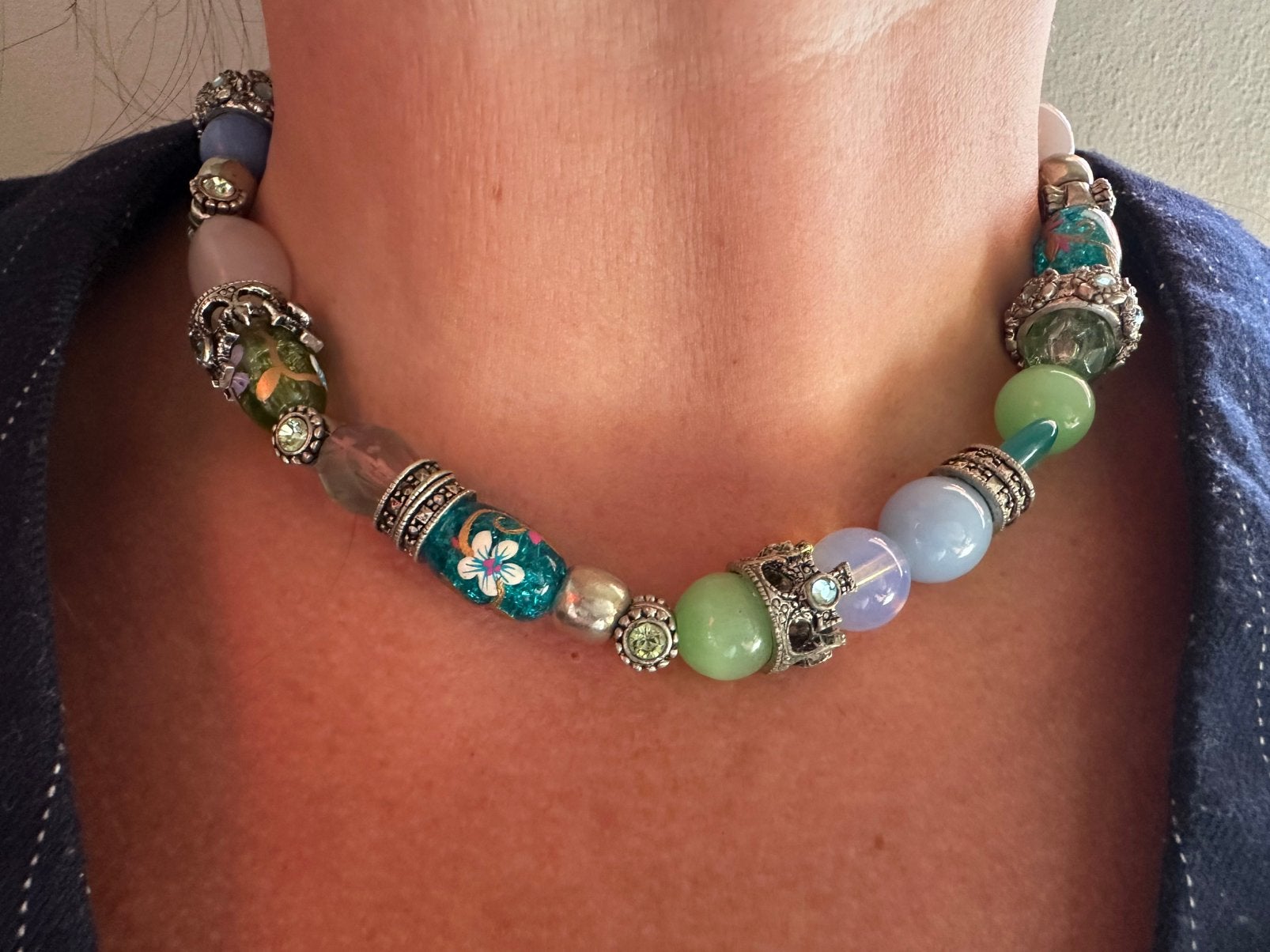 Kleurijke ketting van het merk Otazu, Sieraden, Tassen en Uiterlijk, Kettingen, Ophalen of Verzenden, Zo goed als nieuw, Zilver