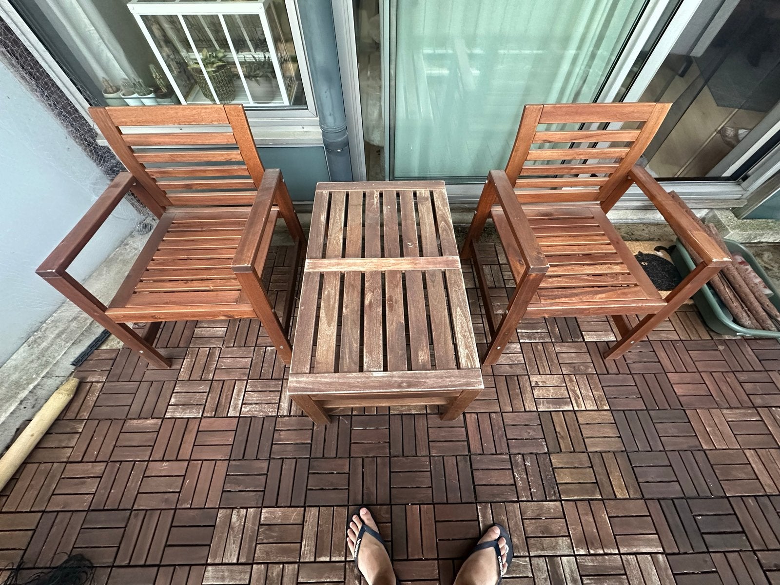 Houten tuinset met 2 stoelen en bijzettafel, Tuin en Terras, Tuinsets en Loungesets, Gebruikt, Stoel, Tuinset, Hout