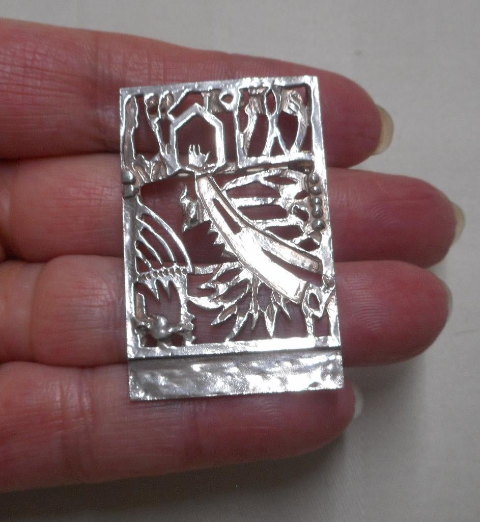 Zilveren broche/ hanger Jeroen Krabbé "Vogelzang" nr.1576, 4 tot 7 cm, Verzenden, Zo goed als nieuw, Zilver
