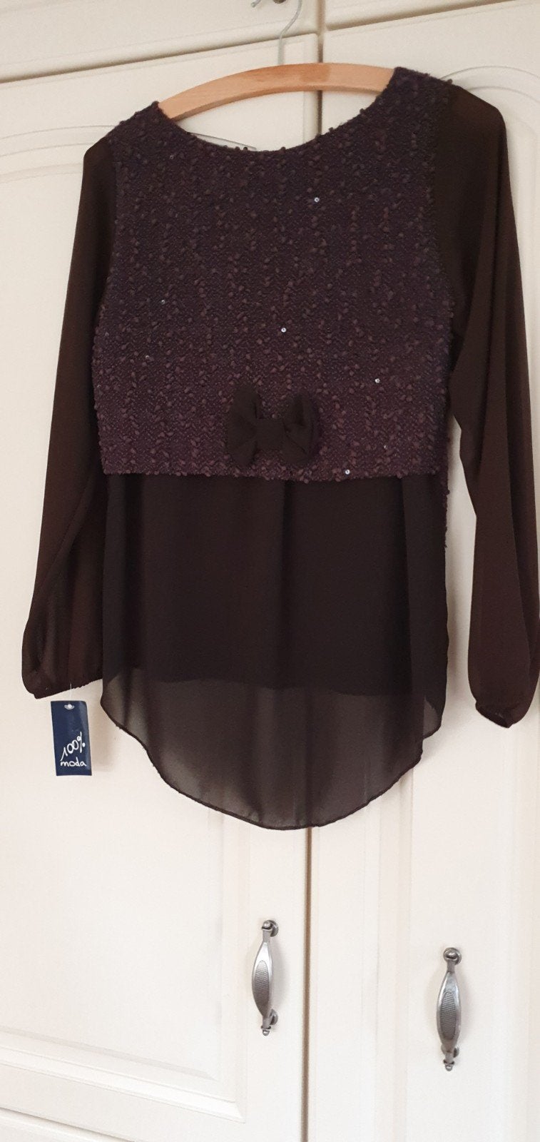 Nieuwe cocolade.kl blouse met pailletten en strik, Kleding | Dames, Blouses en Tunieken, Ophalen of Verzenden, Nieuw, Bruin
