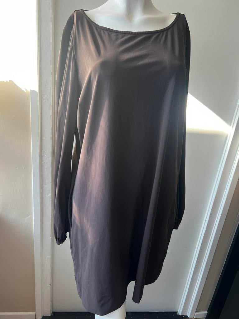 Ladress mooie bruine travelstof jurk maat XXL, Bruin, Maat 46/48 (XL) of groter, Ophalen of Verzenden, Zo goed als nieuw
