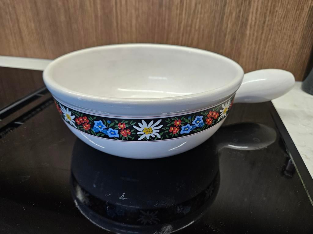 Vintage Fonduepan Landert met  Edelweiss Decoratie, Witgoed en Apparatuur, Fonduesets, Ophalen of Verzenden, Gebruikt, Brander