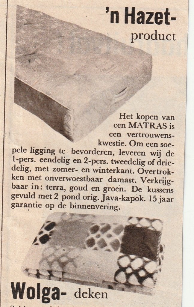 Retro reclame 1956 Wolga Groot-Ammers wollen dekens matras, Verzamelen, Retro, Verzenden, Overige typen