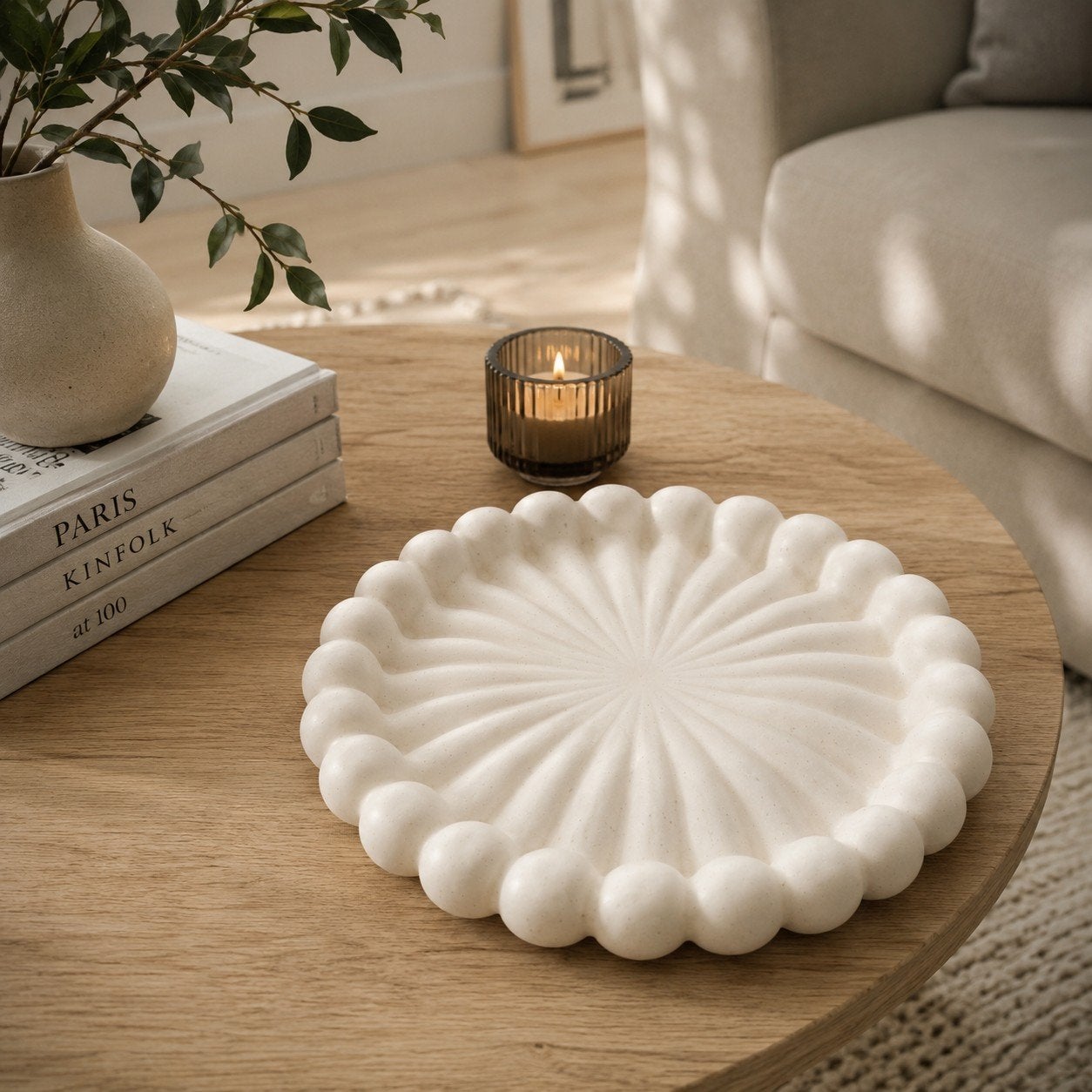 Decoratieve schaal van jesmonite, wit, rond, Ophalen, Nieuw, Rond, Porselein of Keramiek
