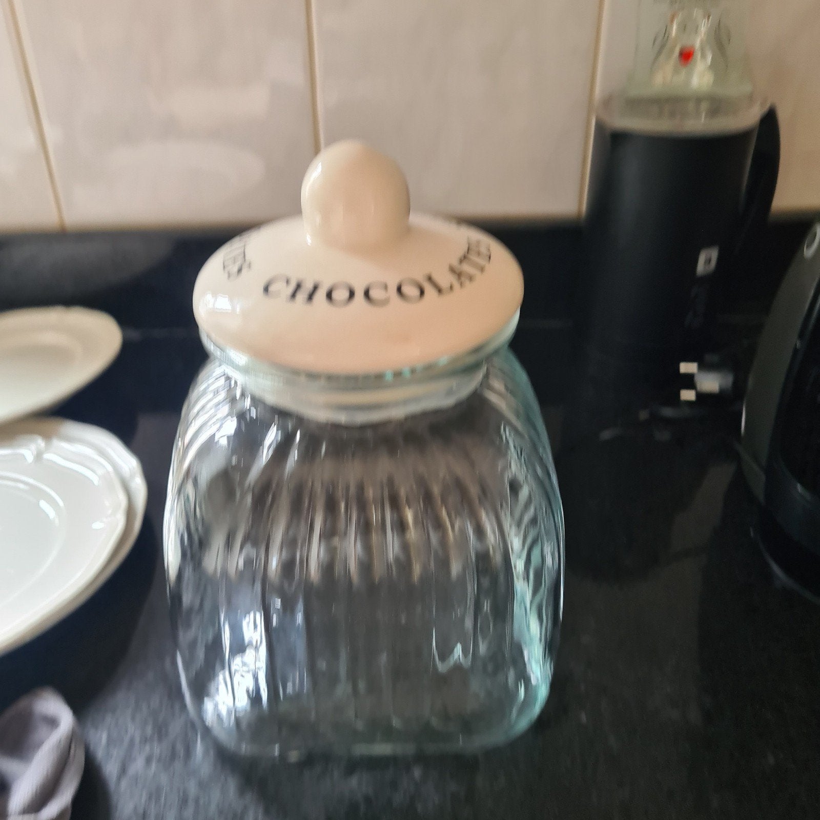 Grote glazen koek of chocolade pot, Ophalen of Verzenden, Zo goed als nieuw