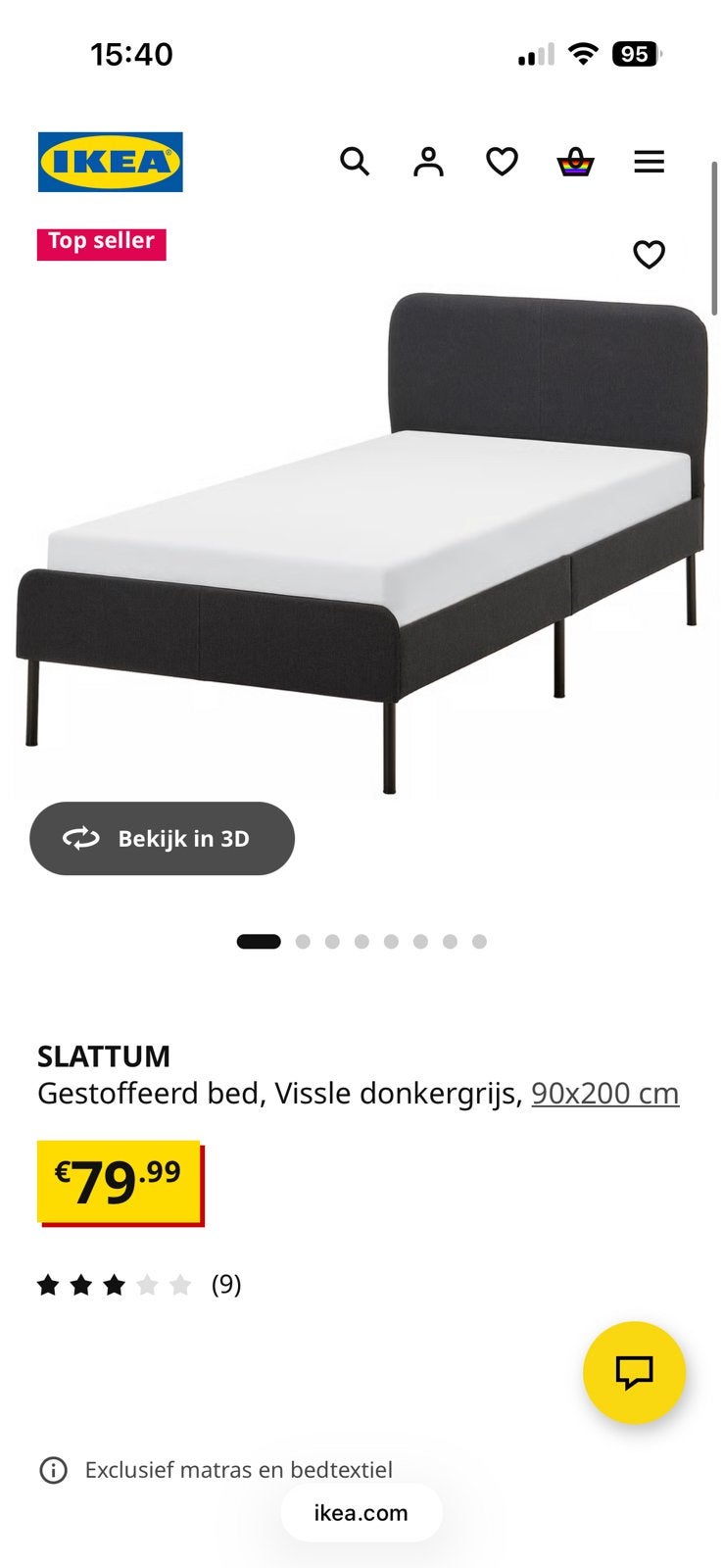 1 persoonsbed inclusief matras, Ophalen, Eenpersoons, Wit, Zo goed als nieuw