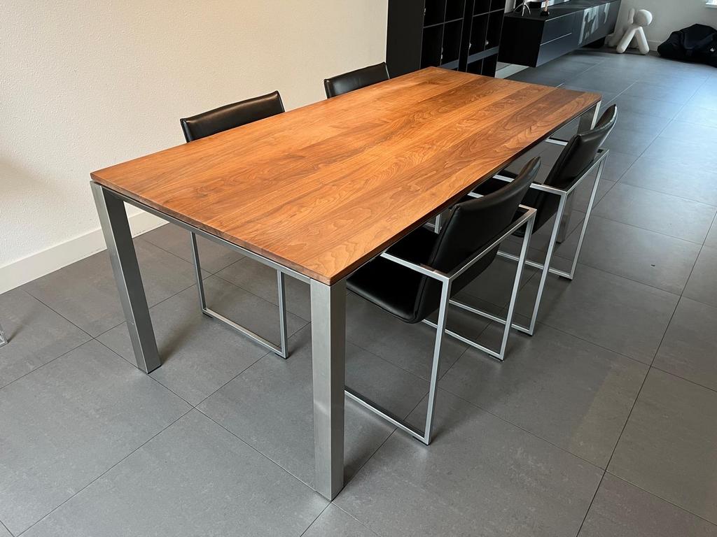 Noten eiken tafel 200x90, Gebruikt, Eikenhout, Vijf personen of meer, 150 tot 200 cm
