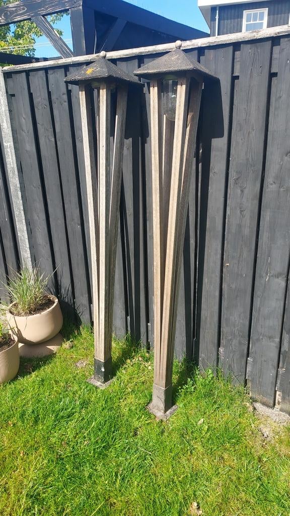 Duurzame Iroko Houten Buitenlampen - Set van 4 lampen, Tuin en Terras, Buitenverlichting, Ophalen
