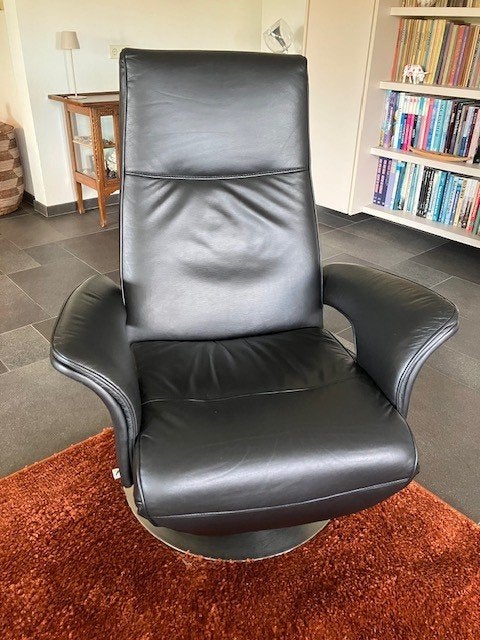Leren Relaxfauteuil - Zwart, Draaibaar, Ophalen, Minder dan 75 cm, Modern, Comfort, Leer