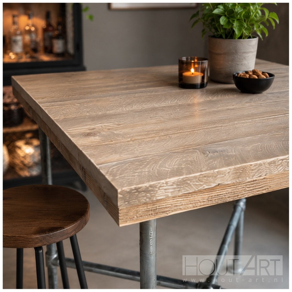 Bartafel verzinkte steigerbuis met steigerhouten blad!, Info@hout-art.nl, Nieuw, Ophalen of Verzenden, Hoeves 3 in Schijndel