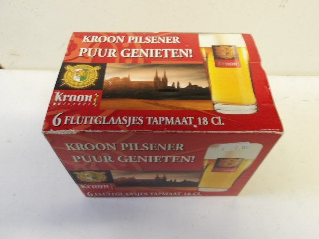 Kroon bier glazenset (nr.1) 6 stuks fluitjes, Verzamelen, Ophalen of Verzenden, Nieuw, Glas of Glazen, Overige merken