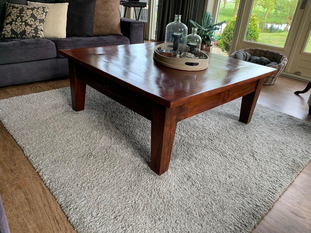 Teakhouten Salontafel 120x120 cm met lade, Ophalen, Gebruikt, 100 tot 150 cm, Minder dan 50 cm
