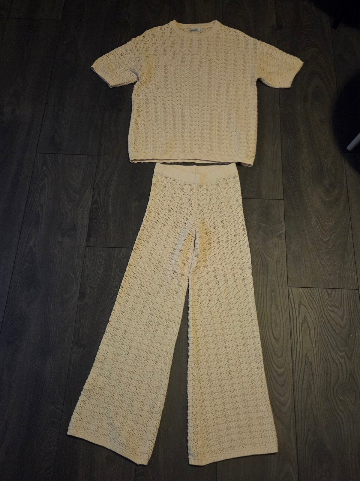 Mango - 2 delige set gehaakt gebreid, Kleding | Dames, Jumpsuits, Mango, Beige, Ophalen of Verzenden, Zo goed als nieuw