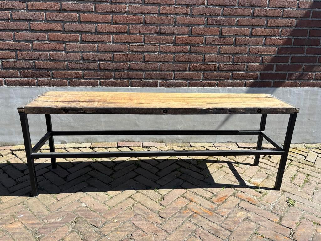 Bijzettafel met azobé steenschot blad, Ophalen, Minder dan 45 cm, Gebruikt, 75 cm of meer