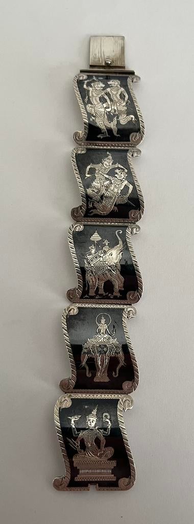 Armband en 2 Broches Sterling Zilver Siam Thailand, Ophalen of Verzenden, Zilver, Broche