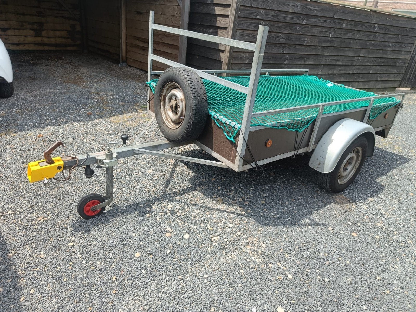 Aanhanger met wielklem, reservewiel en disselslot, Auto diversen, Ophalen, Gebruikt
