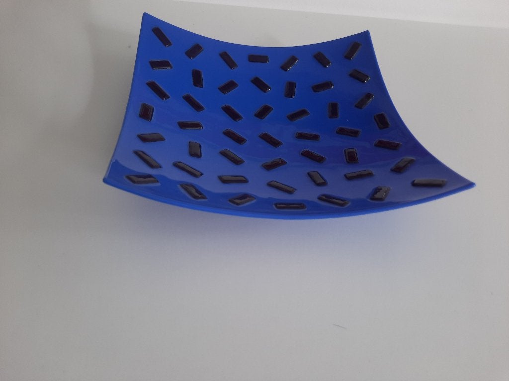 mooie vierkante blauwe glazen schaal, Schaal, Vierkant, Nieuw, Ophalen of Verzenden