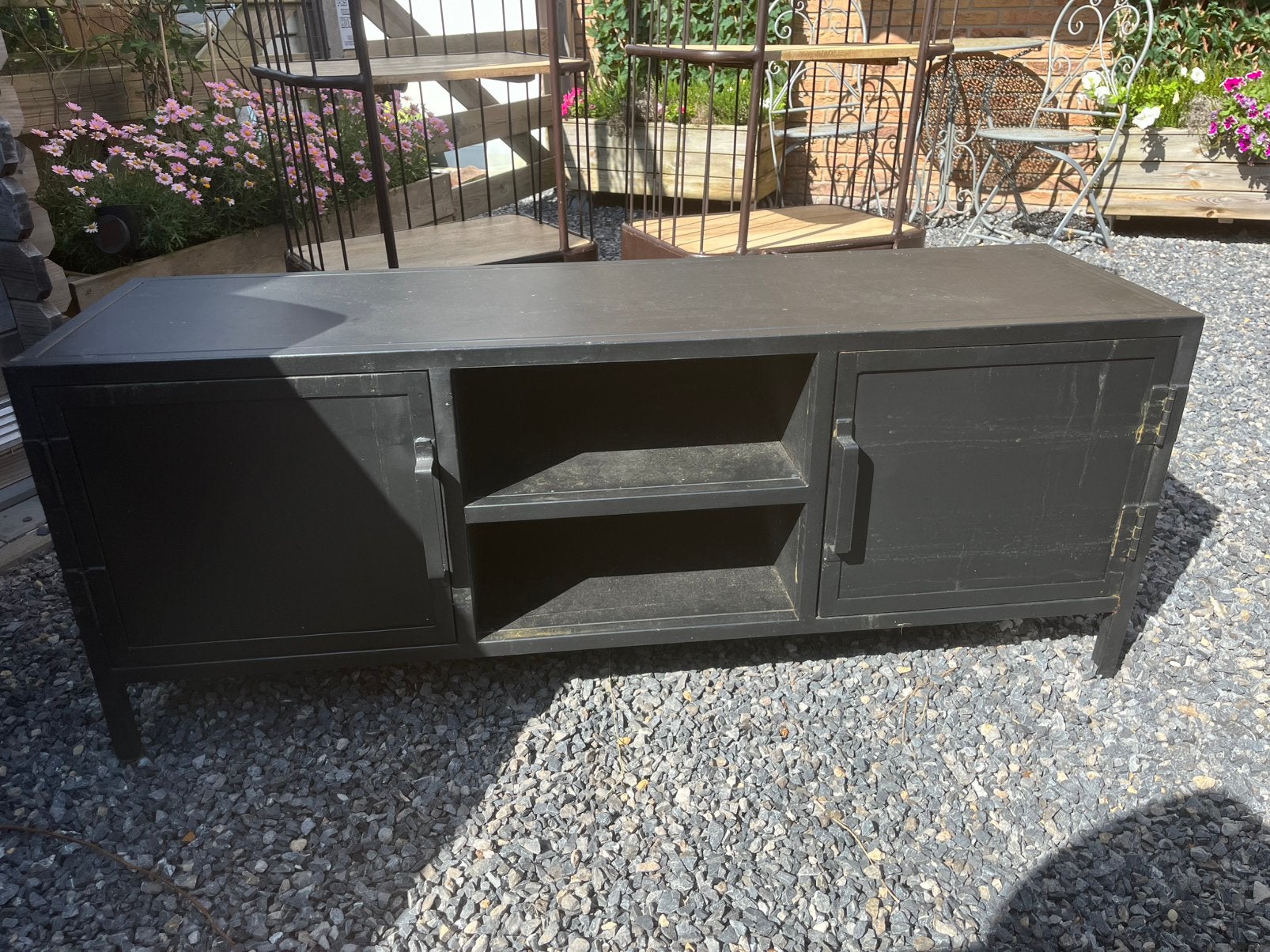 Tv meubel zwart (industrieel), Ophalen, Gebruikt, 150 tot 200 cm, Minder dan 100 cm