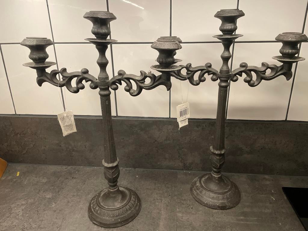 Forse Metalen gietijzeren kandelaars, set van twee, Ophalen of Verzenden, Overige materialen