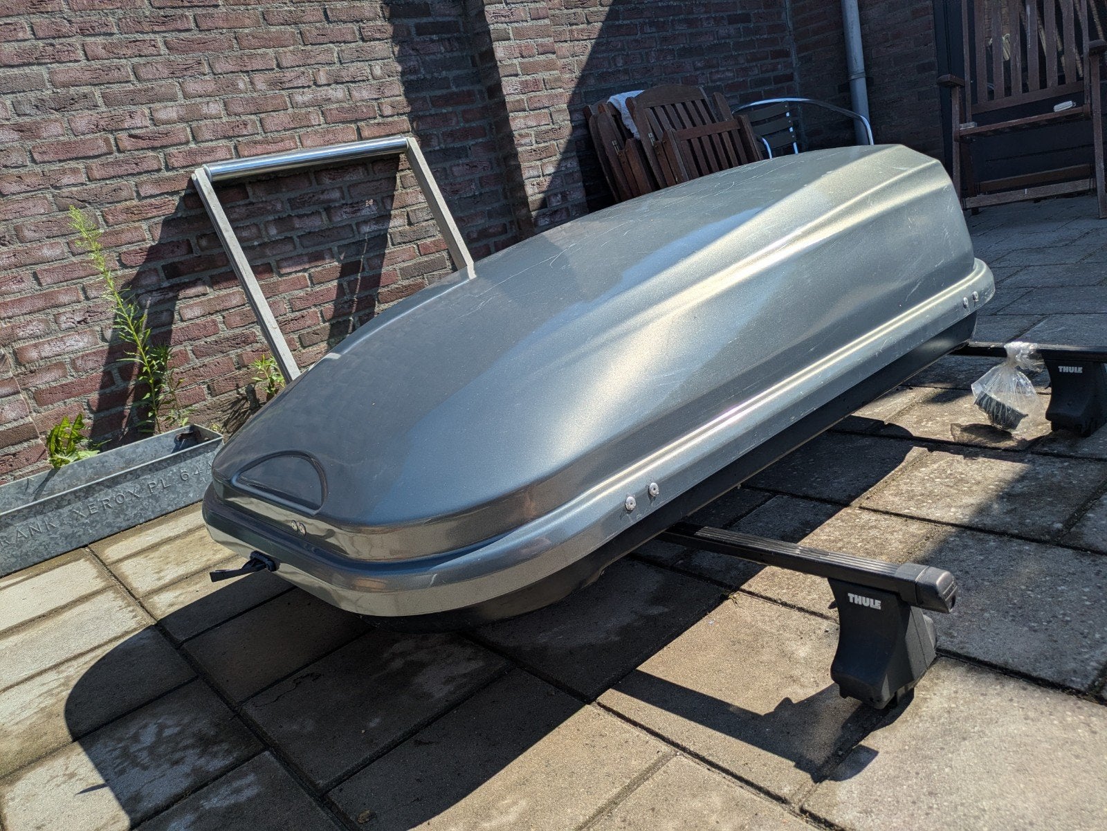 Universele dakkoffer 420L met Thule dakdragers 133 cm, Ophalen