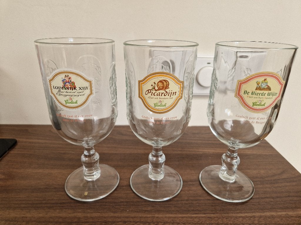 3 st Grolsch Jubileum bierglazen, Ophalen of Verzenden, Zo goed als nieuw, Glas of Glazen, Grolsch