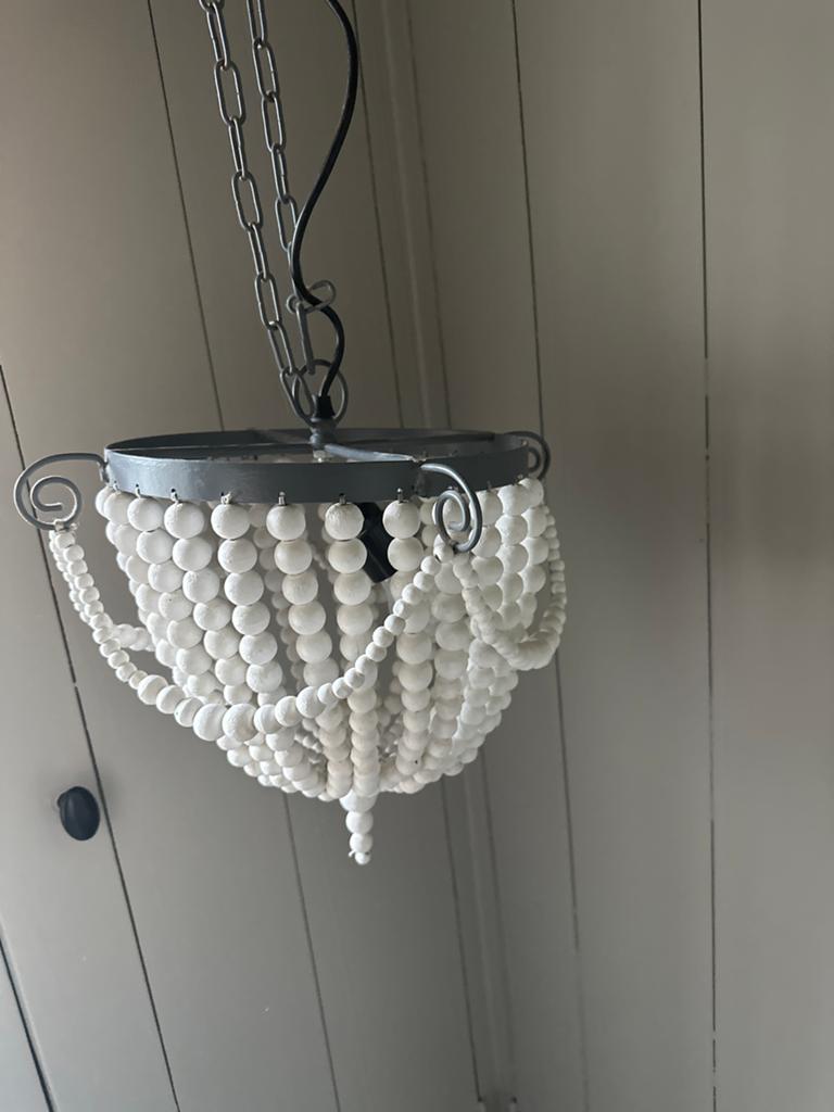 Superleuke en nette hanglamp houten kralen!, Ophalen, Zo goed als nieuw, Hout