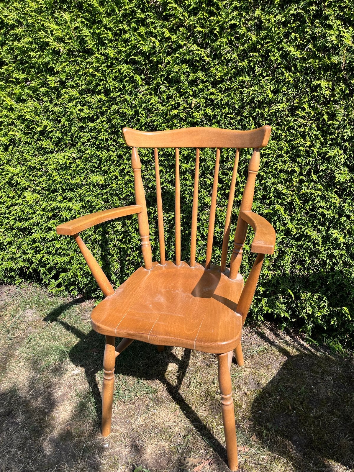 Vintage houten stoel eetkamerstoel met armleuningen, Antiek en Kunst, Ophalen