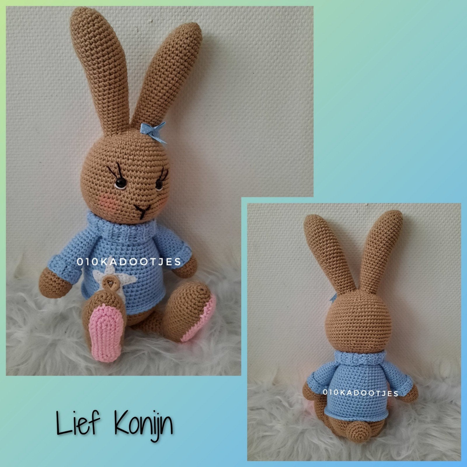 Nieuwe zelfgehaakte knuffels. Lief konijn. Blauw., Ophalen of Verzenden, Zo goed als nieuw, Beeldje of Figuurtje