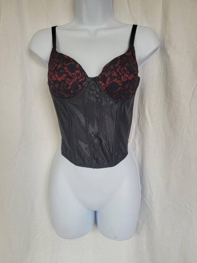 Sexy zwart-rood korset met baleinen voor en achter mt XS/S, ., Zwart, Ophalen of Verzenden, .