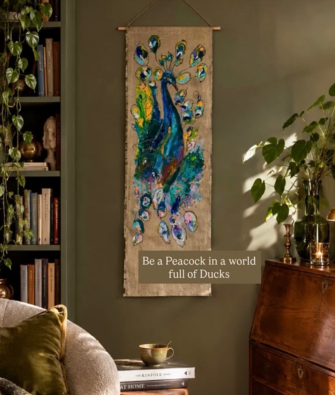 Trots als een Pauw ~ schilderij ~ linnen~ atelier, Ophalen of Verzenden, Nieuw, Minder dan 50 cm, Schilderij