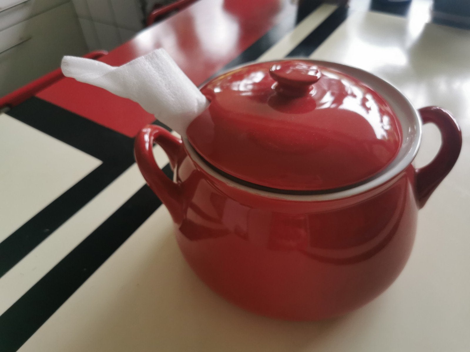 Nieuw rode emaille kookpan met deksel, Gebruikt, Ophalen of Verzenden, Kookpan, Met deksel
