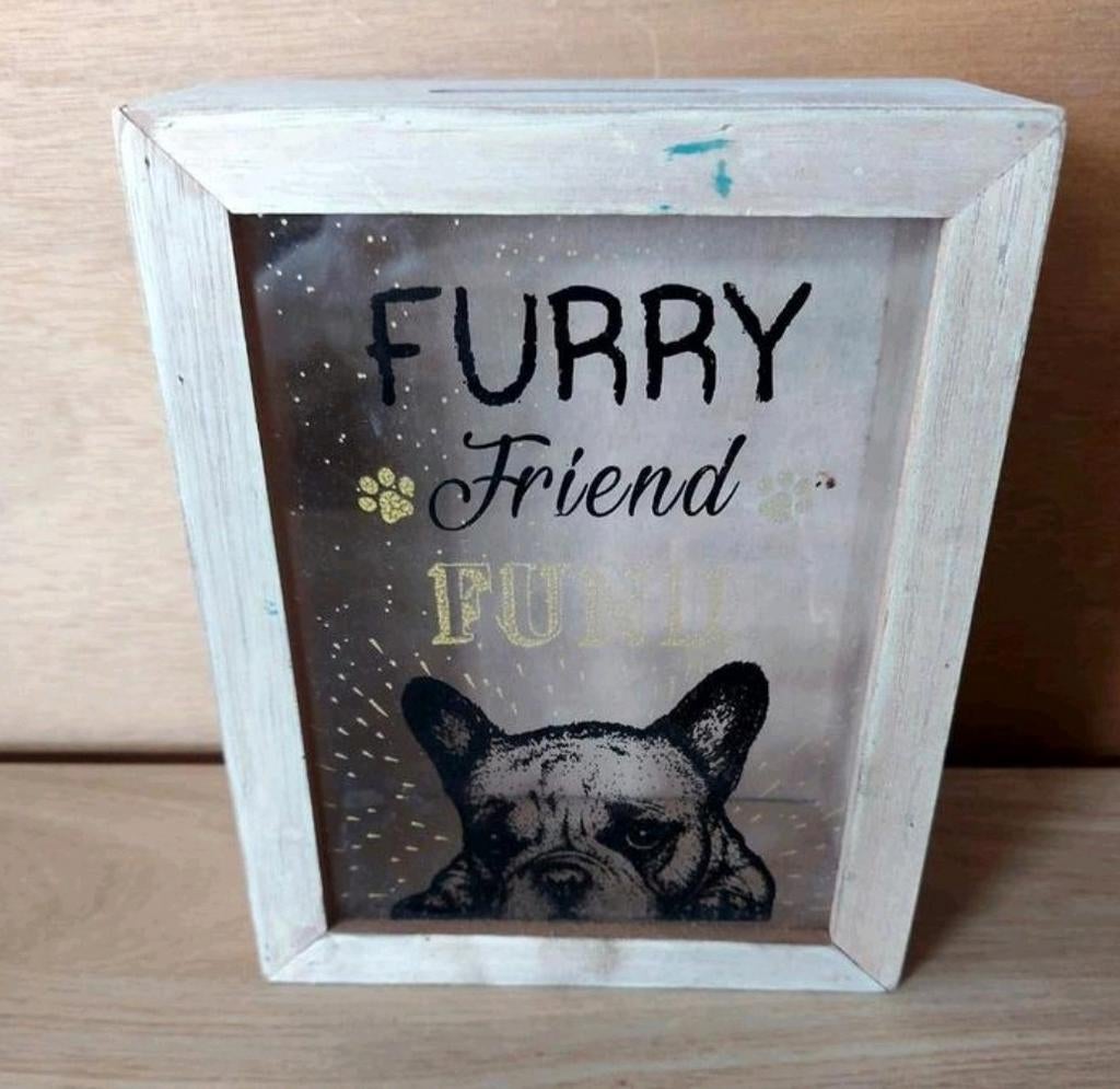 CLAYRE & EEF SPAARPOT MET FRANSE BULLDOG*FURRY FRIEND FUND, Verzenden, Gebruikt, Hout