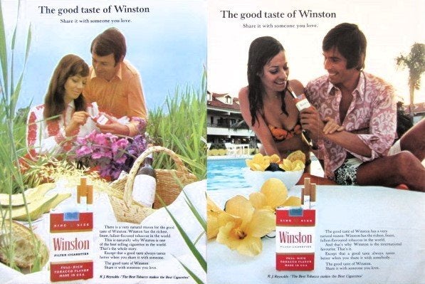 5 oude advertenties reclames Winston sigaretten 70-1 sigaret, Ophalen of Verzenden, Gebruikt, Sigarenbandjes