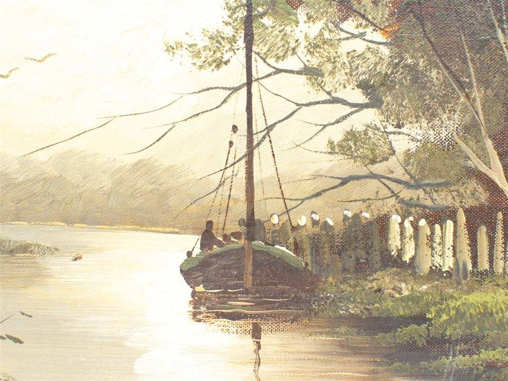 schilderij van een huis aan het water 33680, Ophalen of Verzenden, Gebruikt, Schilderij