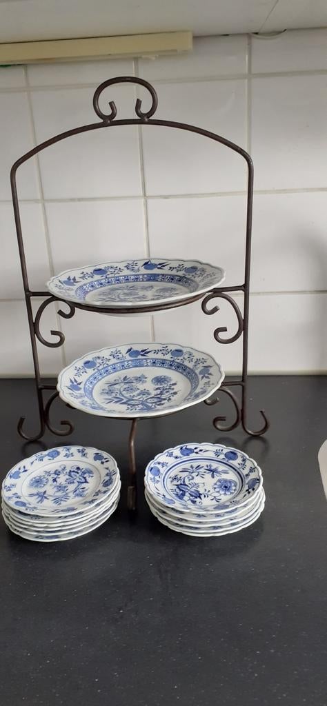 Zwiebelmuster serveerset met cakestand., Ophalen