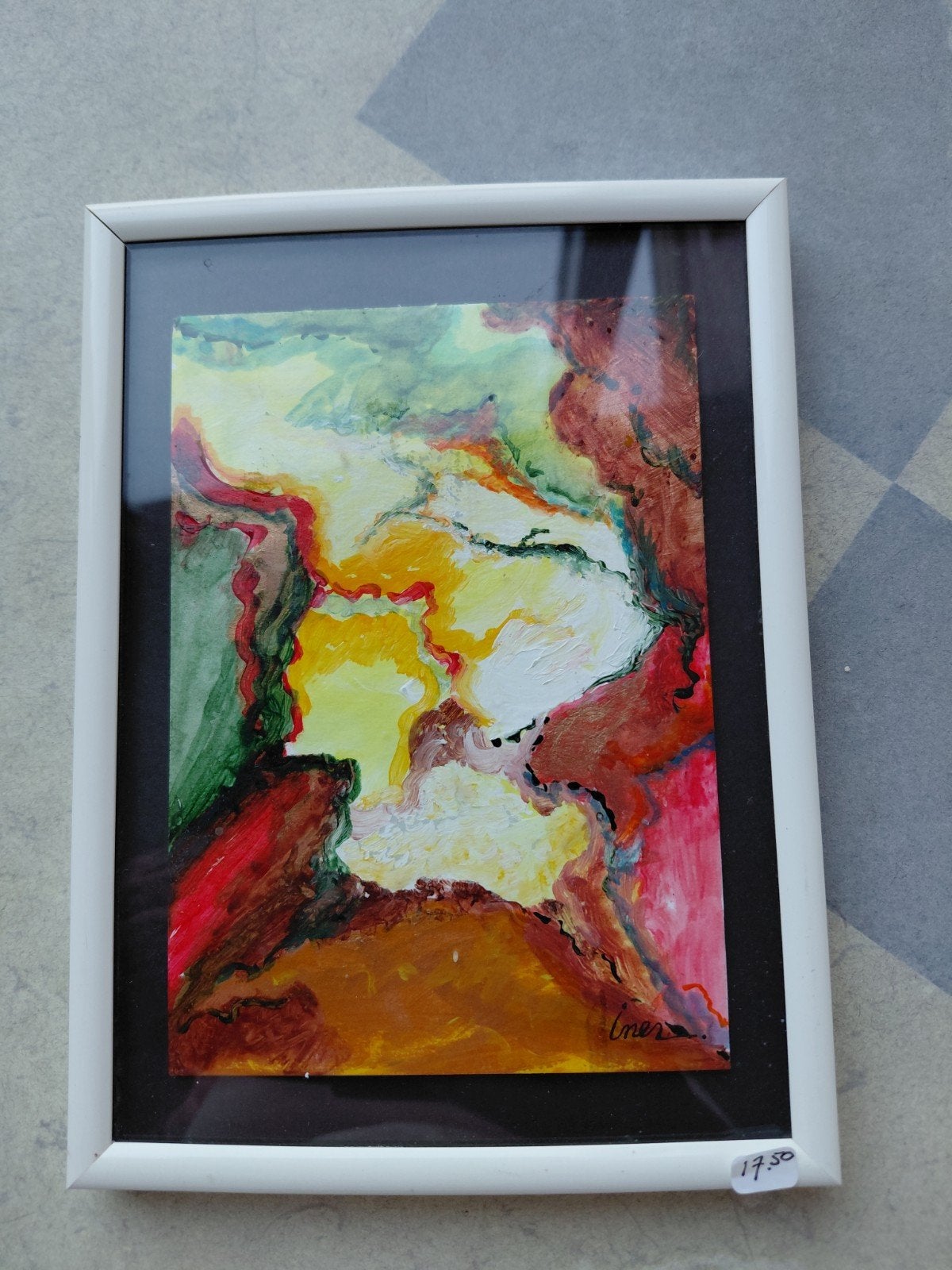 Abstract Schilderij in Lijst - Levendige Kleuren, Ophalen of Verzenden
