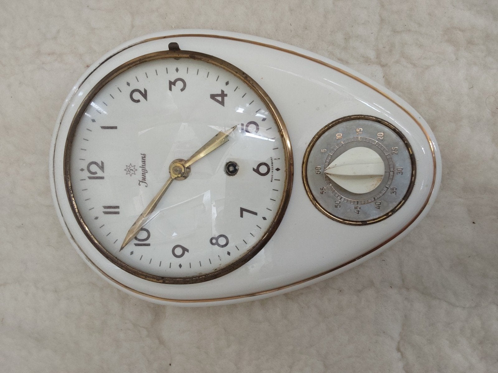 JUNGHANS KLOK KERAMIEK KEUKENKLOK JAREN 50 DESIGN RETRO, Huis en Inrichting, Woonaccessoires | Klokken, Ophalen of Verzenden, Gebruikt