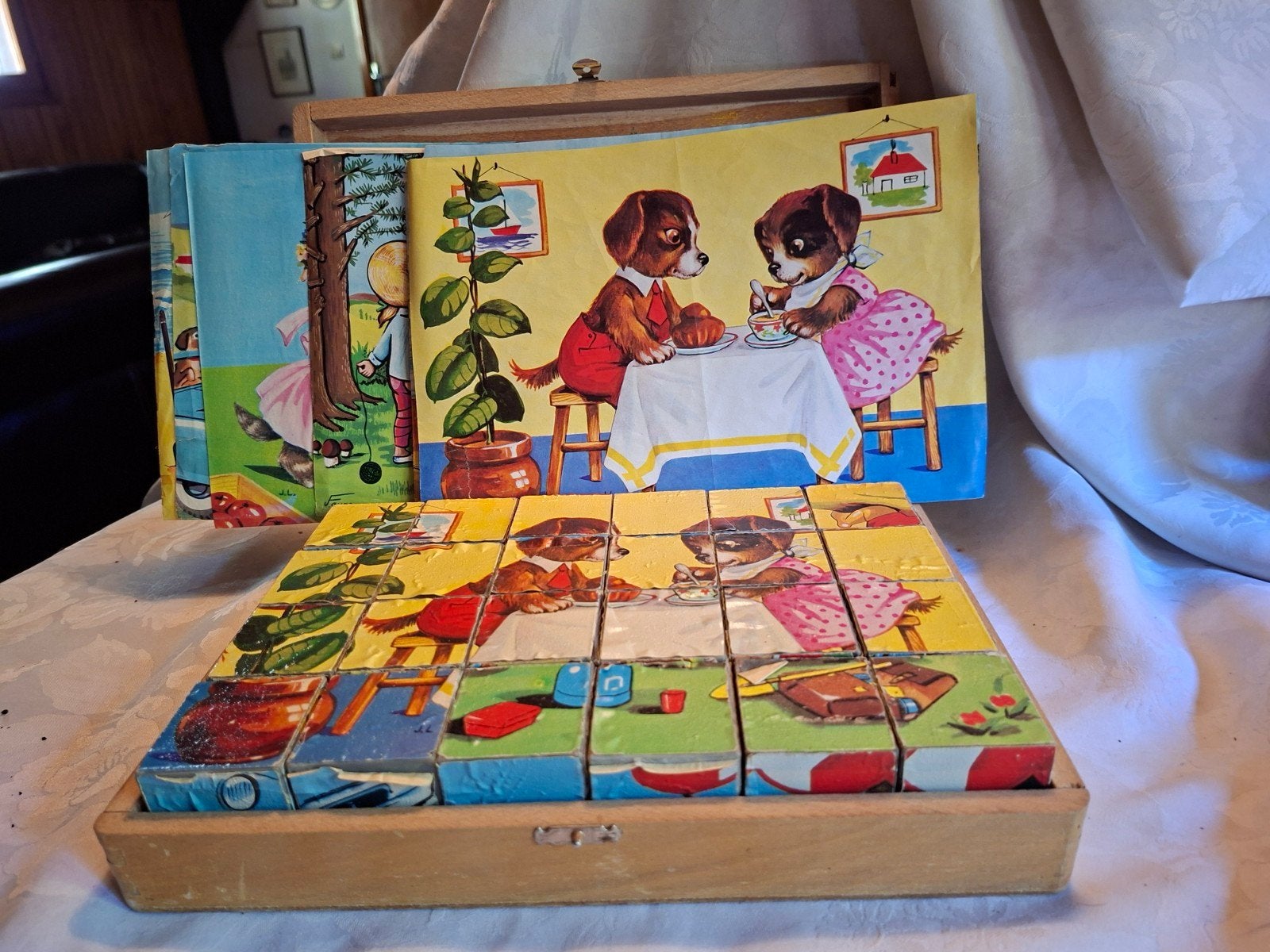 blokkenpuzzel met voorbeeldplaten jaren 70, Antiek en Kunst, Verzenden