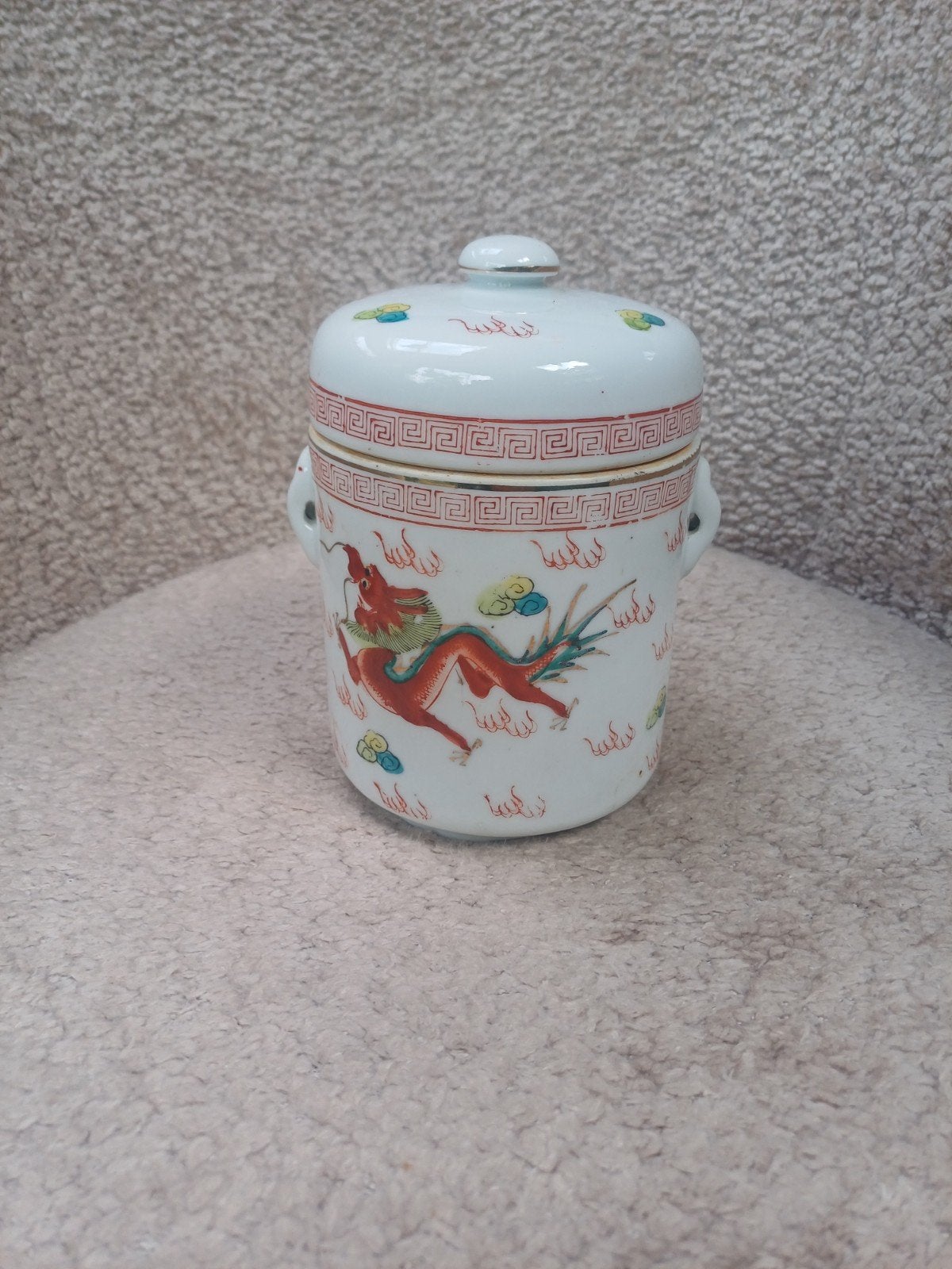 Vintage Chinees Porseleinen Pot met Draak en Feniks, Antiek en Kunst, Antiek | Porselein, Ophalen of Verzenden